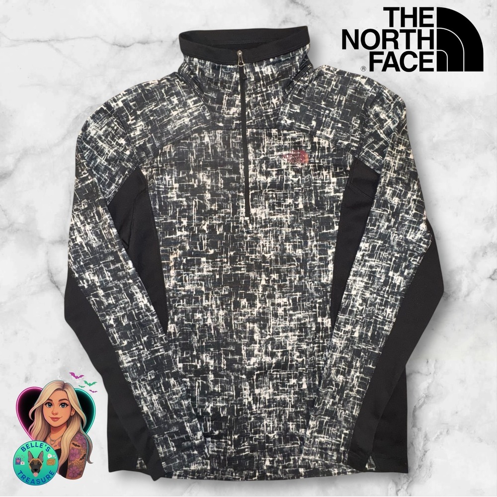 The‎ North Face 1/4 Pullover Mens Medium Black White Abstract Pullover Q-zip Top